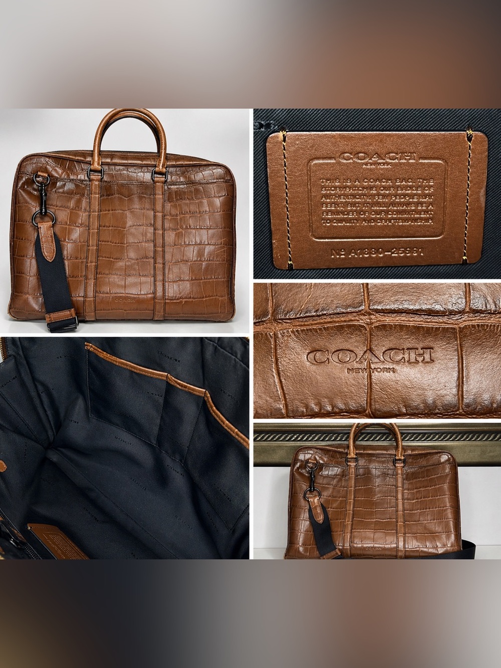 Coach Brown Metro Briefcase Croc
Embossed Leather.